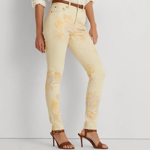 Ralph Lauren Pants Denim Jeans High-Rise Floral Stretch Skinny Ankle Size 12 - Picture 1 of 10